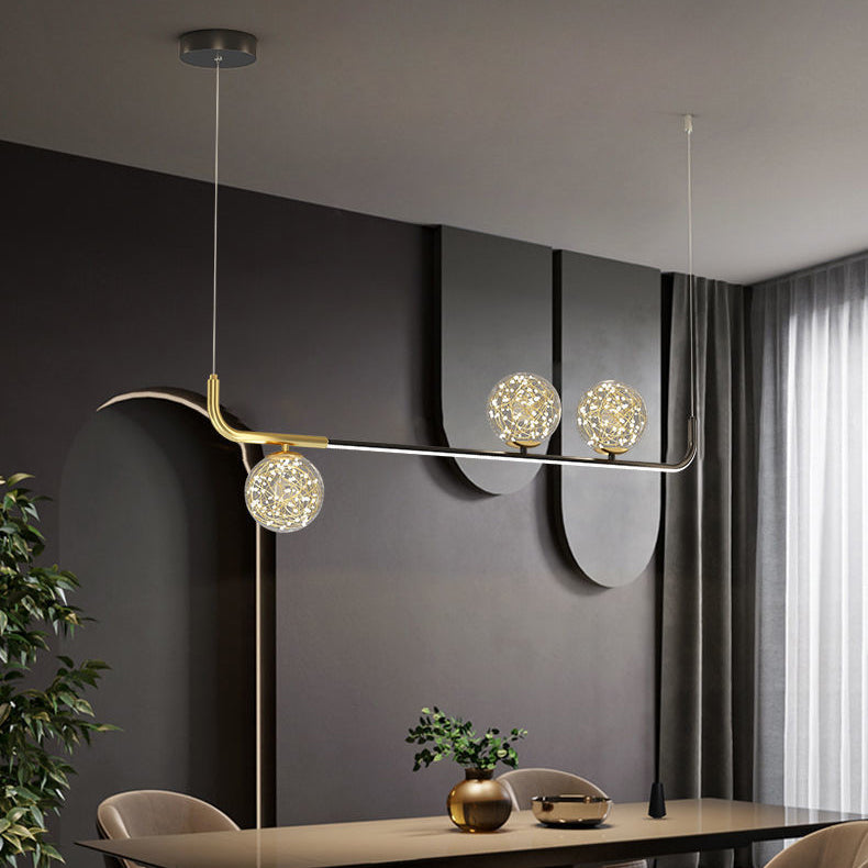 Lustre LED en acrylique créatif contemporain en silicone et fer sphérique incurvé pour salle à manger 