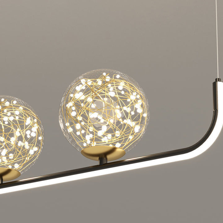 Contemporary Creative Acrylic Silicone Iron Spherical Curved LED Chandelier Island Light For Dining Room