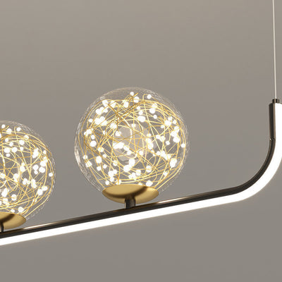 Lustre LED en acrylique créatif contemporain en silicone et fer sphérique incurvé pour salle à manger 