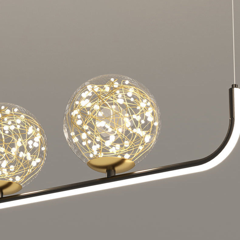 Lustre LED en acrylique créatif contemporain en silicone et fer sphérique incurvé pour salle à manger 