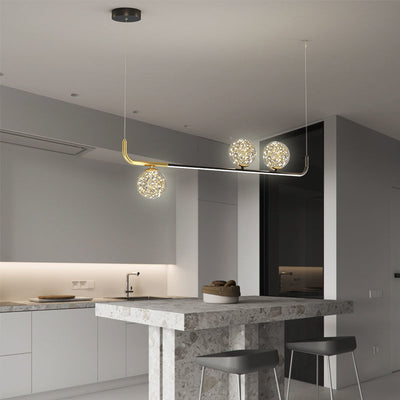 Lustre LED en acrylique créatif contemporain en silicone et fer sphérique incurvé pour salle à manger 