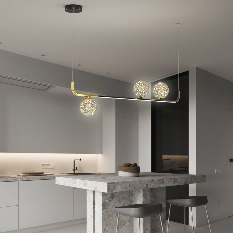 Lustre LED en acrylique créatif contemporain en silicone et fer sphérique incurvé pour salle à manger 