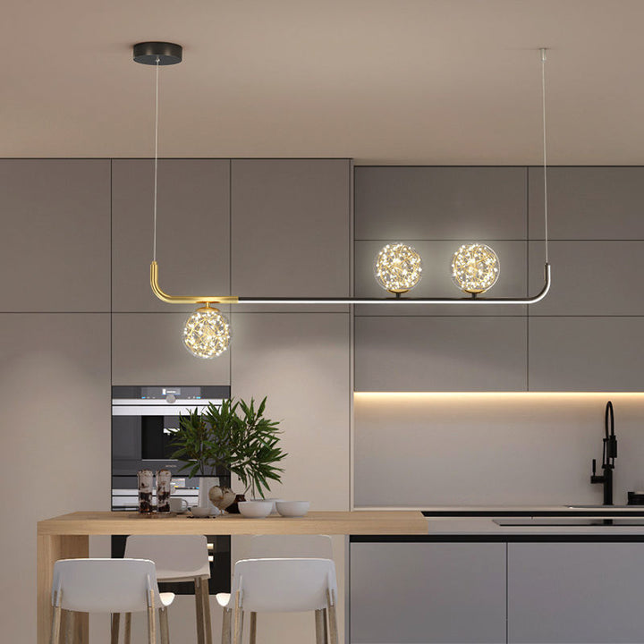 Contemporary Creative Acrylic Silicone Iron Spherical Curved LED Chandelier Island Light For Dining Room