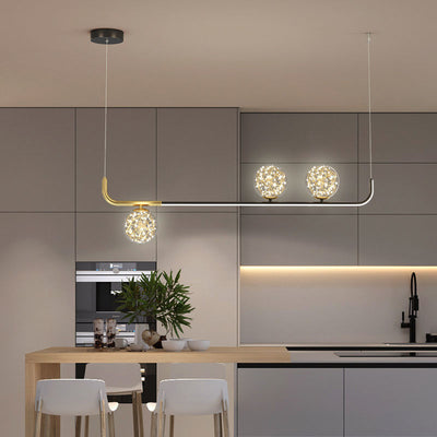 Lustre LED en acrylique créatif contemporain en silicone et fer sphérique incurvé pour salle à manger 