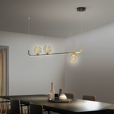 Lustre LED en acrylique créatif contemporain en silicone et fer sphérique incurvé pour salle à manger 