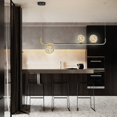 Lustre LED en acrylique créatif contemporain en silicone et fer sphérique incurvé pour salle à manger 