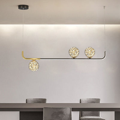 Lustre LED en acrylique créatif contemporain en silicone et fer sphérique incurvé pour salle à manger 