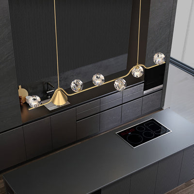Candelabro lineal LED cónico de latón y cristal escandinavo contemporáneo para comedor 