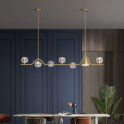 Candelabro lineal LED cónico de latón y cristal escandinavo contemporáneo para comedor 