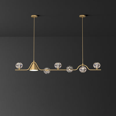 Candelabro lineal LED cónico de latón y cristal escandinavo contemporáneo para comedor 