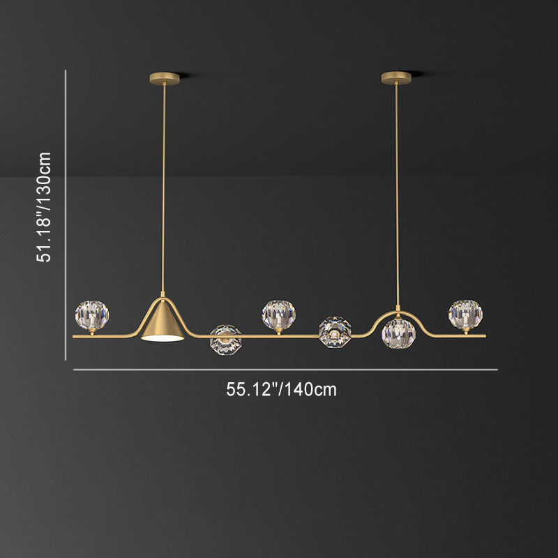 Candelabro lineal LED cónico de latón y cristal escandinavo contemporáneo para comedor 