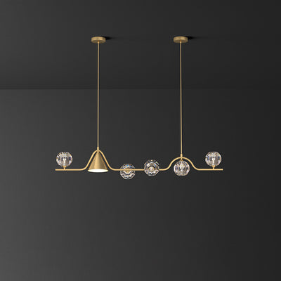 Candelabro lineal LED cónico de latón y cristal escandinavo contemporáneo para comedor 