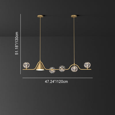 Candelabro lineal LED cónico de latón y cristal escandinavo contemporáneo para comedor 
