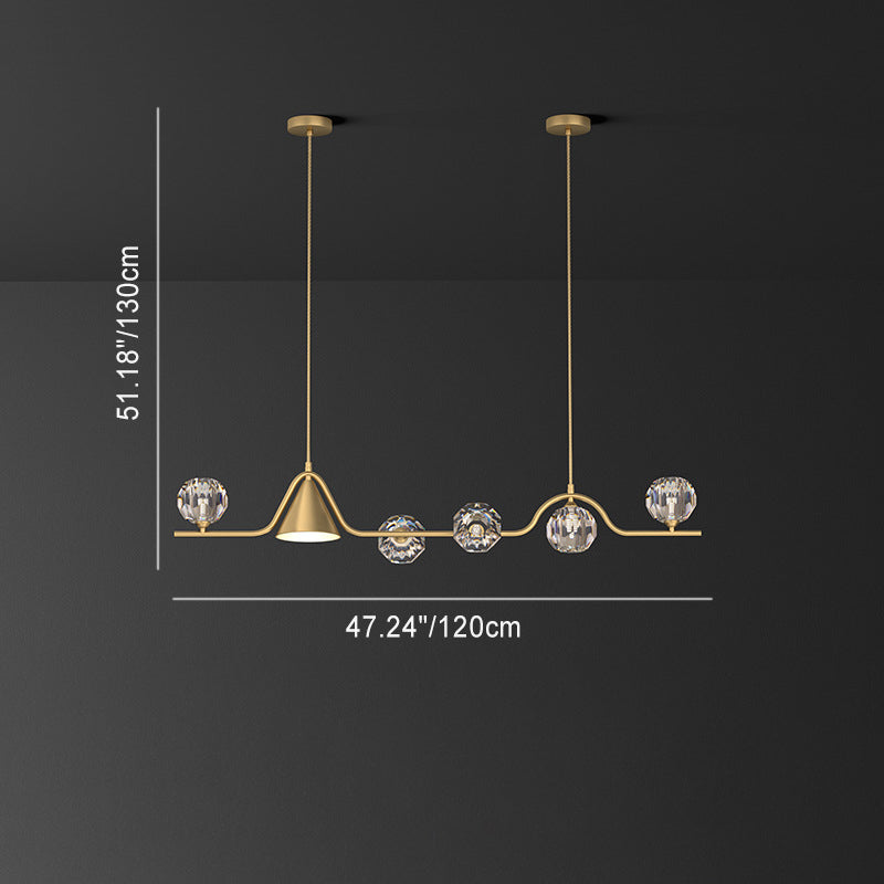Candelabro lineal LED cónico de latón y cristal escandinavo contemporáneo para comedor 