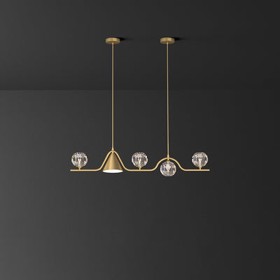 Candelabro lineal LED cónico de latón y cristal escandinavo contemporáneo para comedor 
