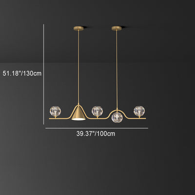 Candelabro lineal LED cónico de latón y cristal escandinavo contemporáneo para comedor 