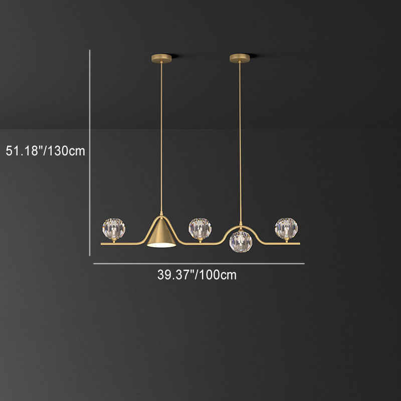 Candelabro lineal LED cónico de latón y cristal escandinavo contemporáneo para comedor 