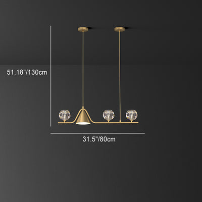 Candelabro lineal LED cónico de latón y cristal escandinavo contemporáneo para comedor 
