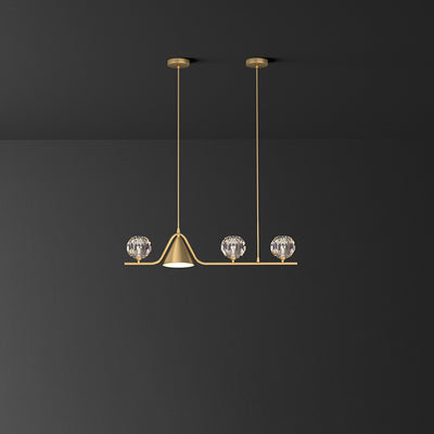 Candelabro lineal LED cónico de latón y cristal escandinavo contemporáneo para comedor 
