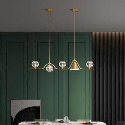 Candelabro lineal LED cónico de latón y cristal escandinavo contemporáneo para comedor 