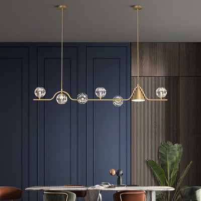 Candelabro lineal LED cónico de latón y cristal escandinavo contemporáneo para comedor 