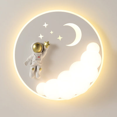 Moderne Art Deco Acryl Eisen Astronaut Meerjungfrau Engel Runde LED Deckenleuchte für Schlafzimmer 