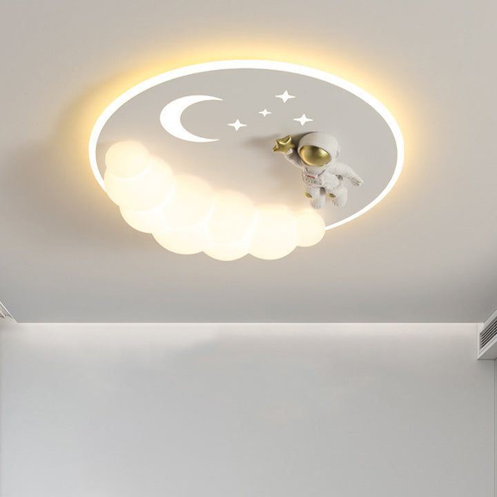 Lustre de plafond rond LED à montage affleurant en acrylique fer Art Déco moderne Astronaute Sirène Ange pour chambre 