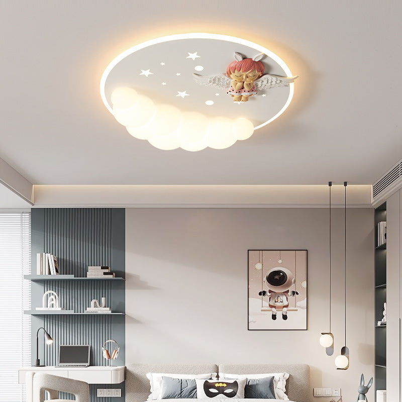 Moderne Art Deco Acryl Eisen Astronaut Meerjungfrau Engel Runde LED Deckenleuchte für Schlafzimmer 