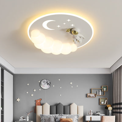 Moderne Art Deco Acryl Eisen Astronaut Meerjungfrau Engel Runde LED Deckenleuchte für Schlafzimmer 