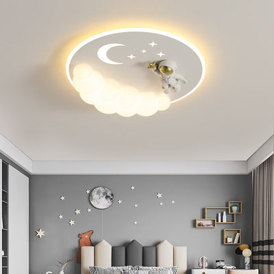 Moderne Art Deco Acryl Eisen Astronaut Meerjungfrau Engel Runde LED Deckenleuchte für Schlafzimmer 