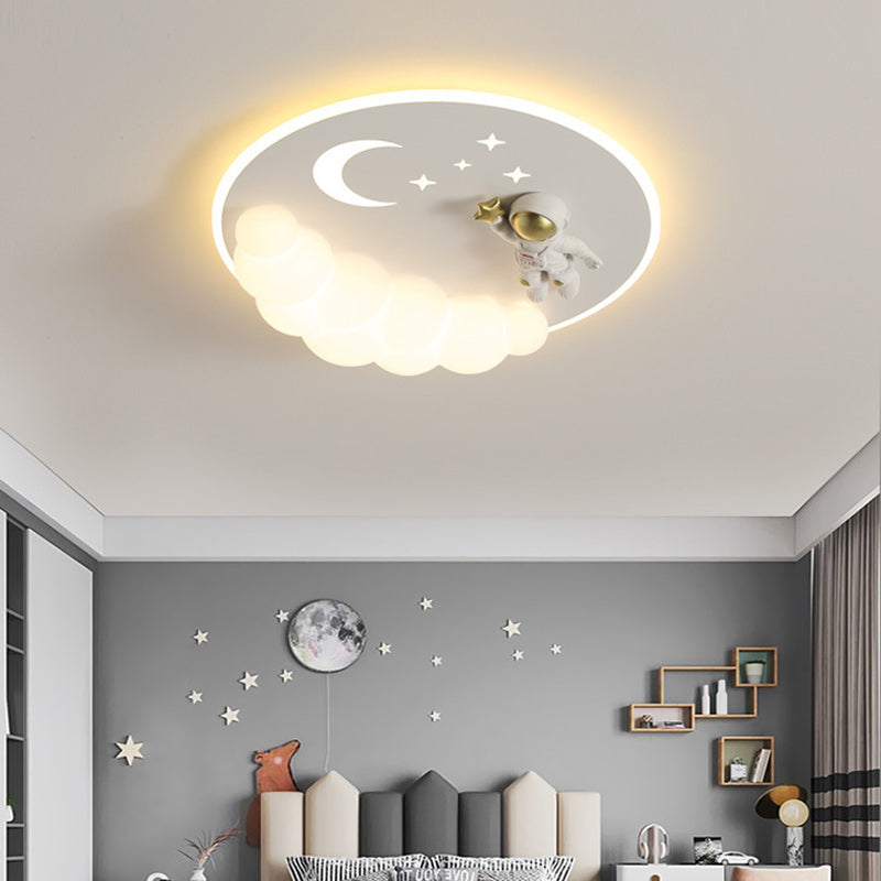 Moderne Art Deco Acryl Eisen Astronaut Meerjungfrau Engel Runde LED Deckenleuchte für Schlafzimmer 