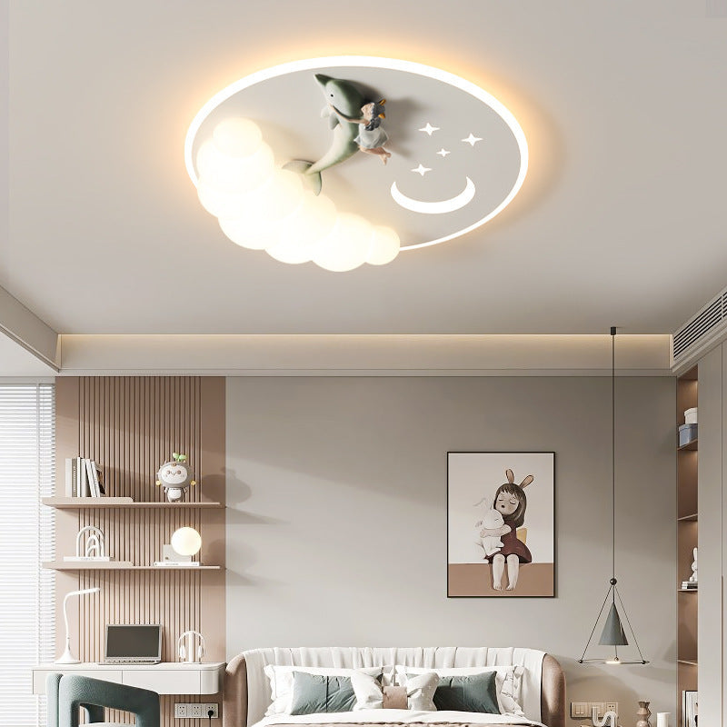Moderne Art Deco Acryl Eisen Astronaut Meerjungfrau Engel Runde LED Deckenleuchte für Schlafzimmer 