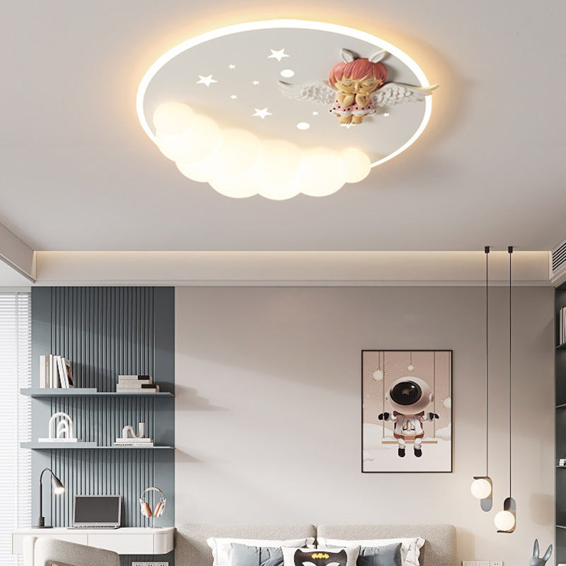Moderne Art Deco Acryl Eisen Astronaut Meerjungfrau Engel Runde LED Deckenleuchte für Schlafzimmer 