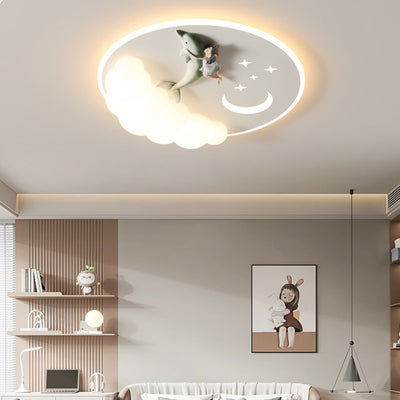 Moderne Art Deco Acryl Eisen Astronaut Meerjungfrau Engel Runde LED Deckenleuchte für Schlafzimmer 