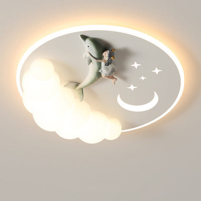 Moderne Art Deco Acryl Eisen Astronaut Meerjungfrau Engel Runde LED Deckenleuchte für Schlafzimmer 