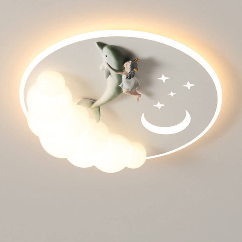 Moderne Art Deco Acryl Eisen Astronaut Meerjungfrau Engel Runde LED Deckenleuchte für Schlafzimmer 