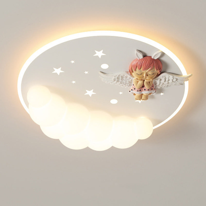 Moderne Art Deco Acryl Eisen Astronaut Meerjungfrau Engel Runde LED Deckenleuchte für Schlafzimmer 