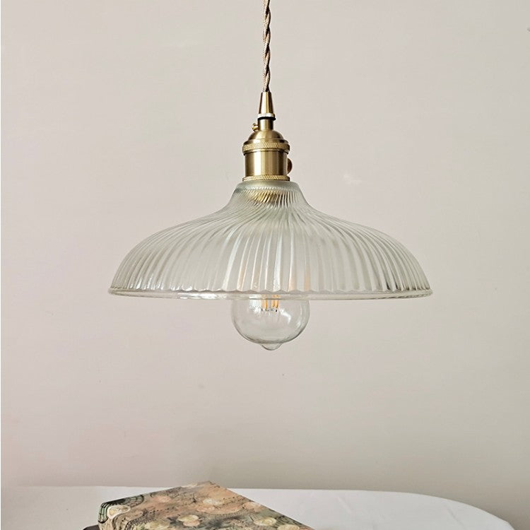 Lampe suspendue à 1 lumière en forme de bol en verre en laiton japonais traditionnel pour salon 