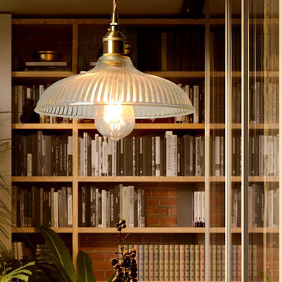 Lampe suspendue à 1 lumière en forme de bol en verre en laiton japonais traditionnel pour salon 