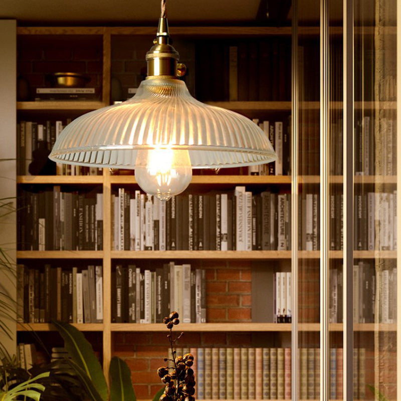 Lampe suspendue à 1 lumière en forme de bol en verre en laiton japonais traditionnel pour salon 