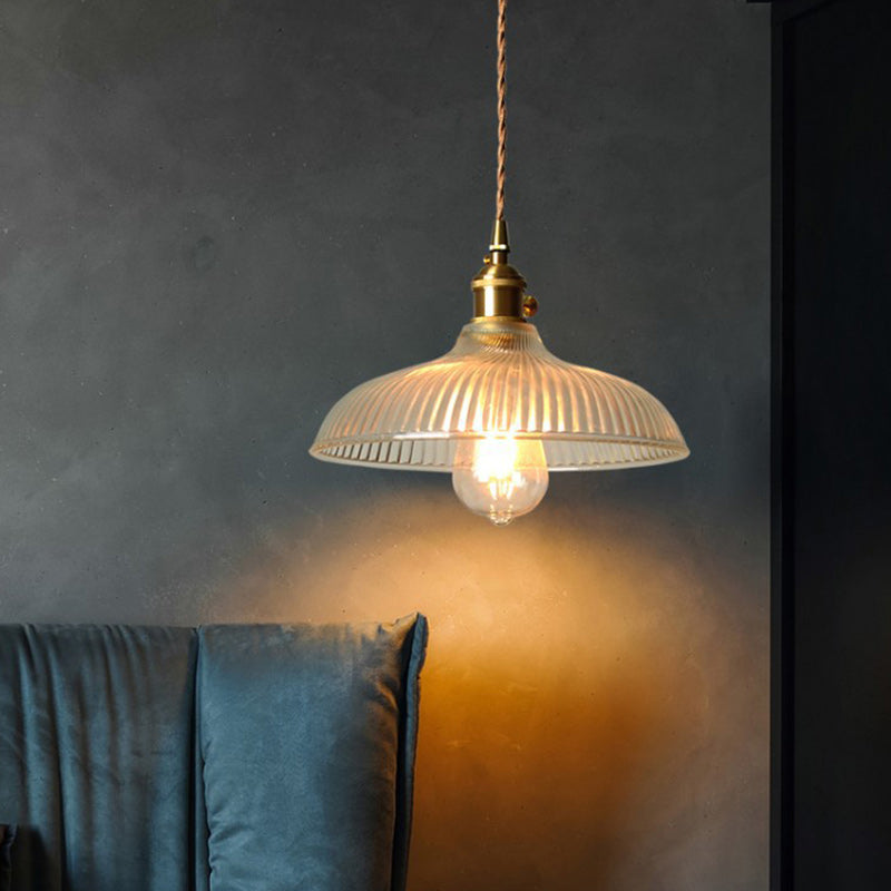 Lampe suspendue à 1 lumière en forme de bol en verre en laiton japonais traditionnel pour salon 