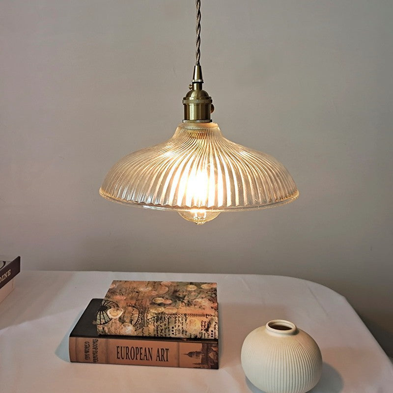 Lampe suspendue à 1 lumière en forme de bol en verre en laiton japonais traditionnel pour salon 