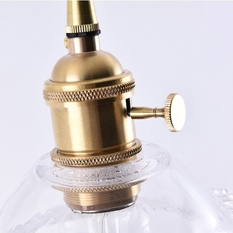 Traditional Japanese Brass Glass Bowl-Shaped 1-Light Pendant Light For Living Room