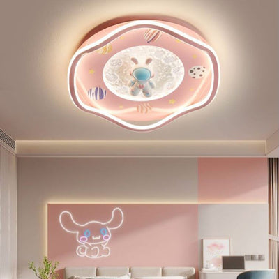 モダンアールデコキッズシリコン樹脂鉄製宇宙飛行士惑星型ラウンドLEDフラッシュマウント天井灯ベッドルーム用 