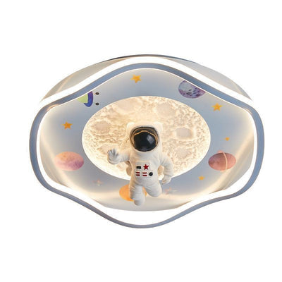 モダンアールデコキッズシリコン樹脂鉄製宇宙飛行士惑星型ラウンドLEDフラッシュマウント天井灯ベッドルーム用 