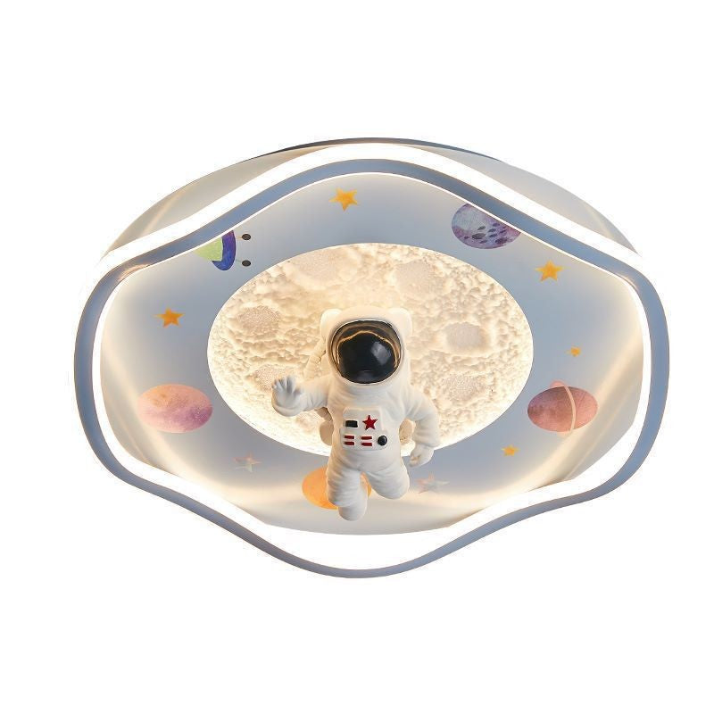 モダンアールデコキッズシリコン樹脂鉄製宇宙飛行士惑星型ラウンドLEDフラッシュマウント天井灯ベッドルーム用 