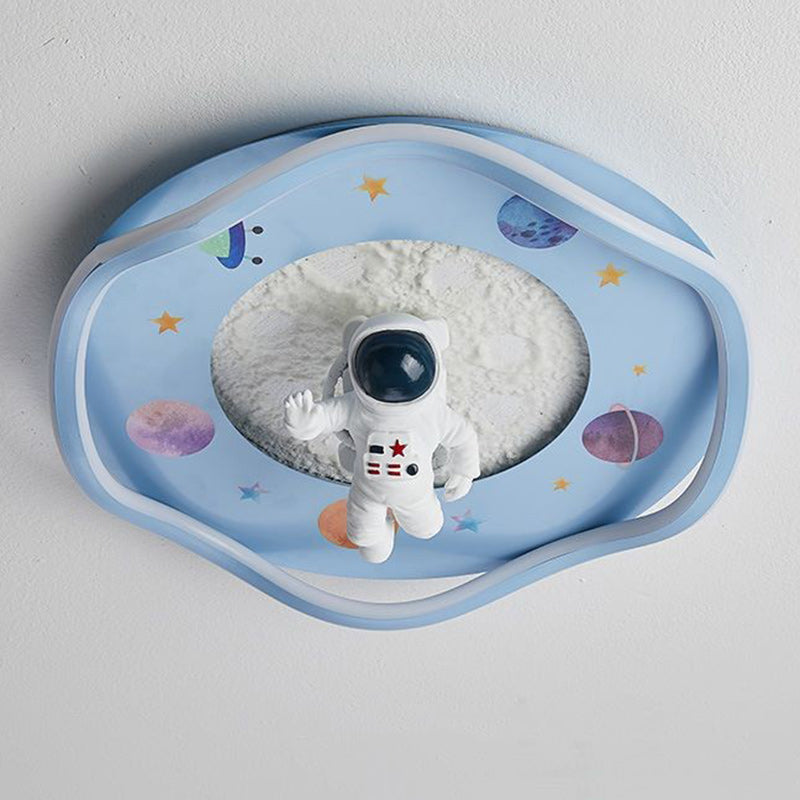 モダンアールデコキッズシリコン樹脂鉄製宇宙飛行士惑星型ラウンドLEDフラッシュマウント天井灯ベッドルーム用 