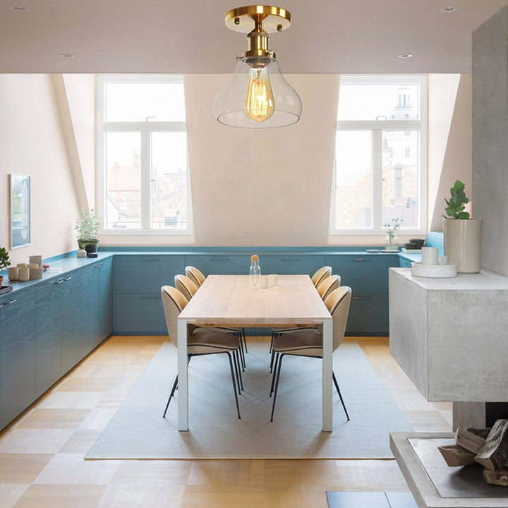 Plafonnier semi-encastré contemporain scandinave en verre et aluminium en forme de ventilateur rond à 1 lumière pour salon 