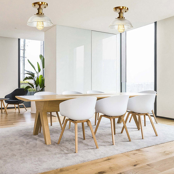 Plafonnier semi-encastré contemporain scandinave en verre et aluminium en forme de ventilateur rond à 1 lumière pour salon 