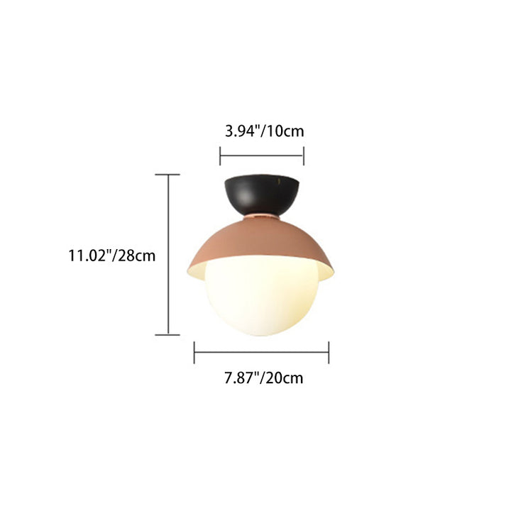 Zeitgenössische skandinavische Glas-Eisen-Schalenförmige runde 1-Licht-Halbeinbau-Deckenleuchte für Schlafzimmer &amp; Wohnzimmer 